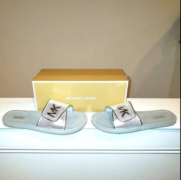 Michael Kors | Shoes | Mk Palmer Slide Mesh Silverop White Shoes | Poshmark